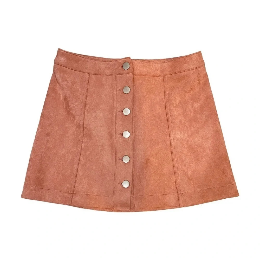 Blush Pink Super Soft Luxurious Suede Button Up Aline Skirt W27 Small
